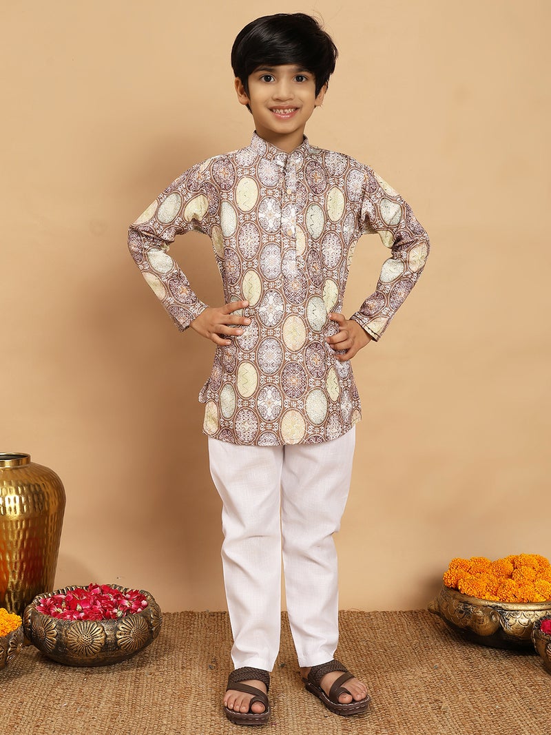 Boys Beige Rayon Kurta and Pyjama Set